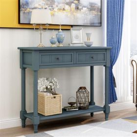 Console Table Traditional Design with Two Drawers and Bottom Shelf (Navy)