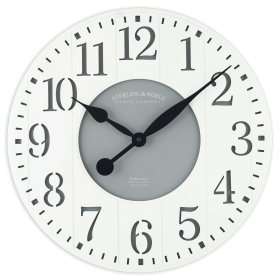 Mainstays Indoor Round 23.5" White and Gray Arabic Wainscot Farmhouse Analog Wall Clock