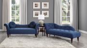 1pc Modern Traditional Chaise Button Tufted Detail Blue Upholstery Style Comfort Living Room Furniture Espresso Finish Legs