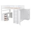 Full size Loft Bed with Drawers,Desk,and Wardrobe-White