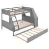 Twin over Full Bunk Bed with Trundle and Built-in Desk, Three Storage Drawers and Shelf,Gray