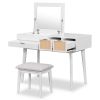 43.3" Classic Wood Makeup Vanity Set with Flip-top Mirror and Stool, Dressing Table with Three Drawers and storage space, White