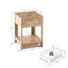 15.75" Rattan End table with drawer, Modern nightstand, side table for living room, bedroom,natural