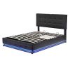 Tufted Upholstered Platform Bed with Hydraulic Storage System,Queen Size PU Storage Bed with LED Lights and USB charger, Black