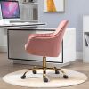 360° Pink Velvet Swivel Chair With High Back, Adjustable Working Chair With Golden Color Base