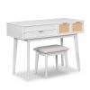 43.3" Classic Wood Makeup Vanity Set with Flip-top Mirror and Stool, Dressing Table with Three Drawers and storage space, White